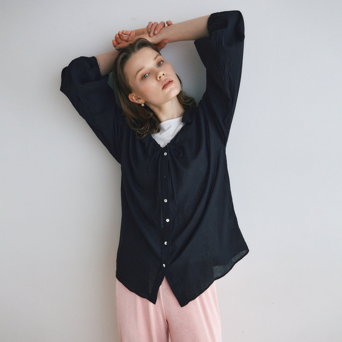 Crinkle Finish Ribbon Shirt