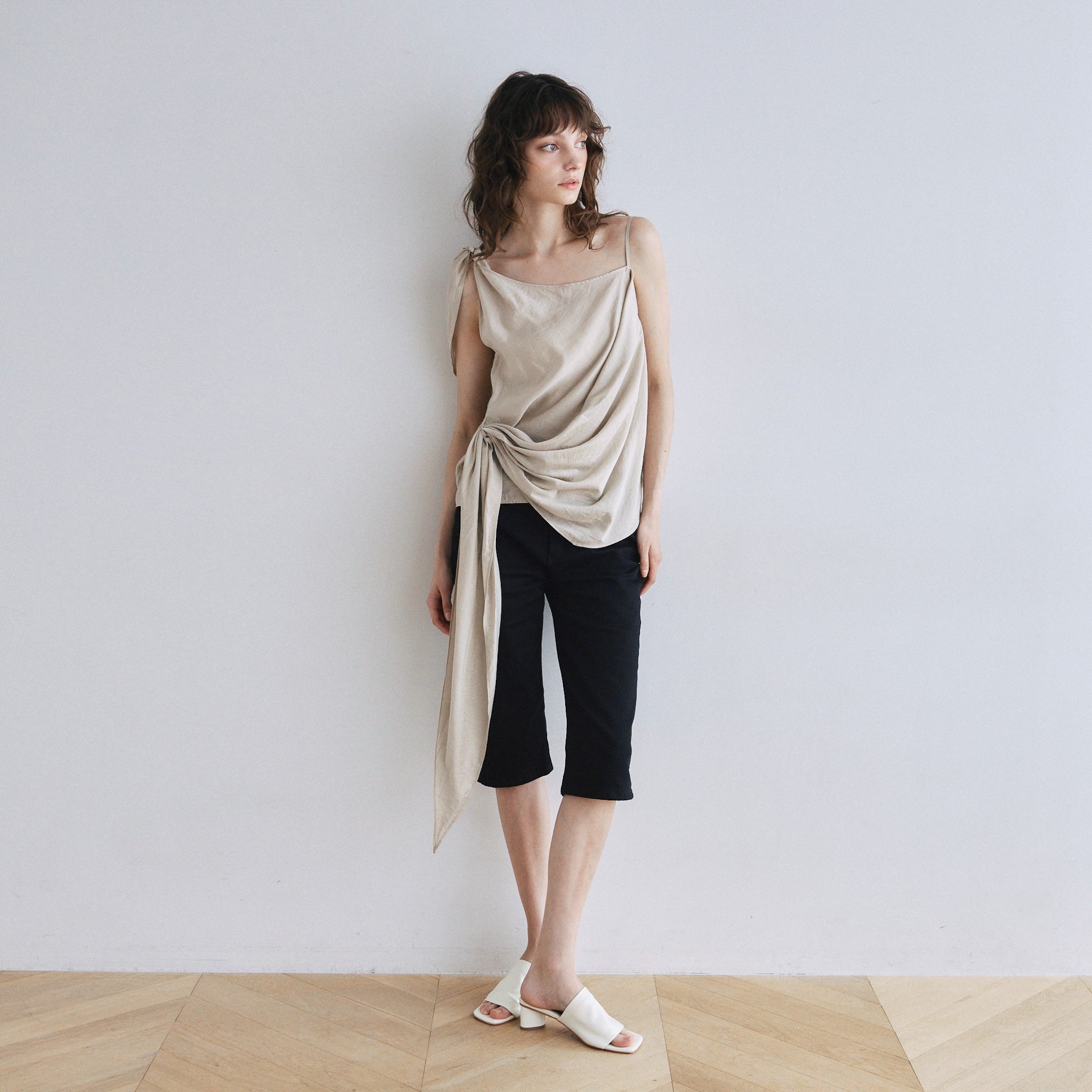 Asymmetry Ribbon SheerトップスSET