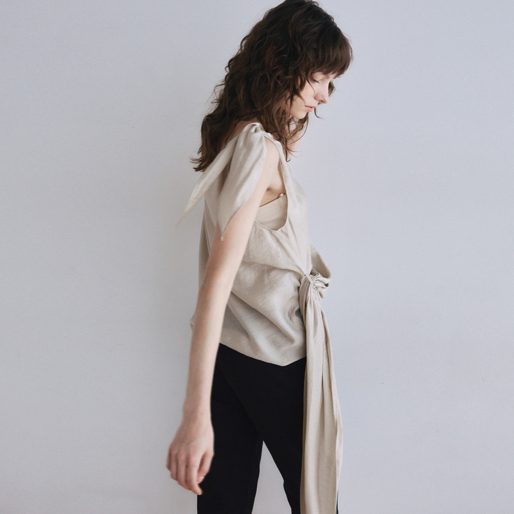Asymmetry Ribbon SheerトップスSET