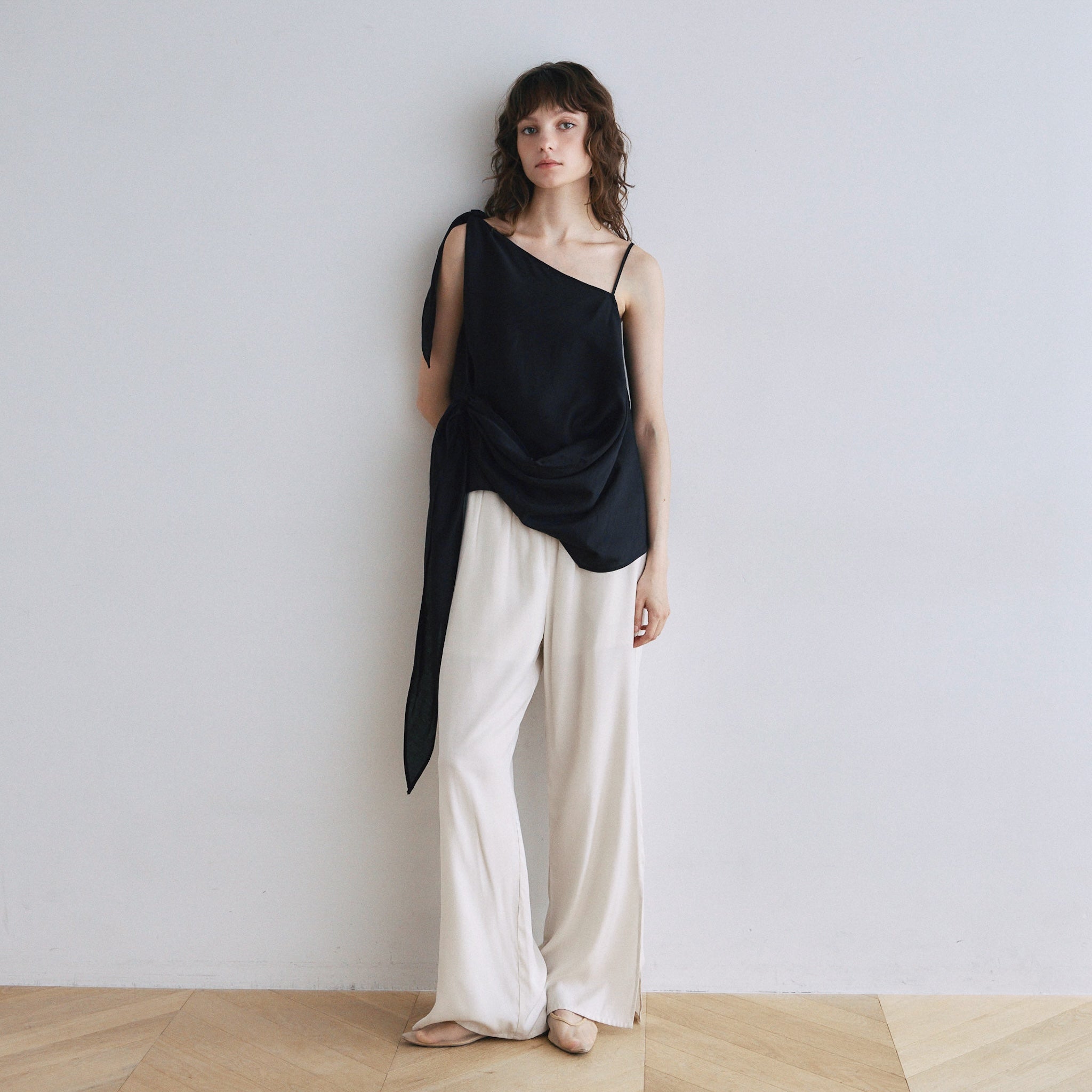 Asymmetry Ribbon SheerトップスSET