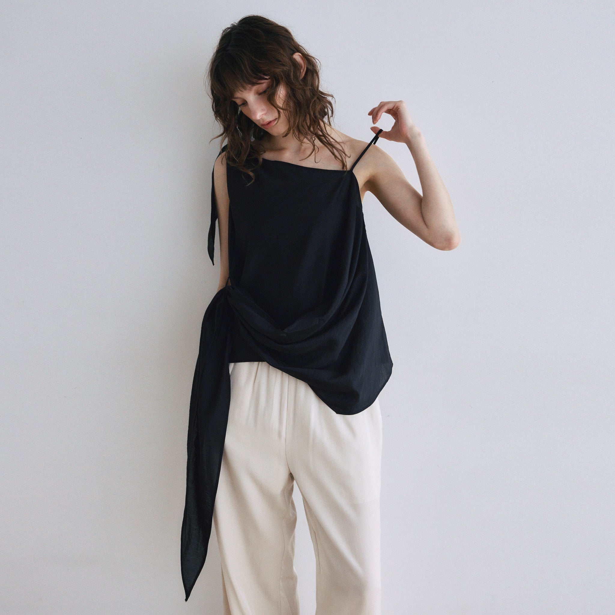 Asymmetry Ribbon SheerトップスSET