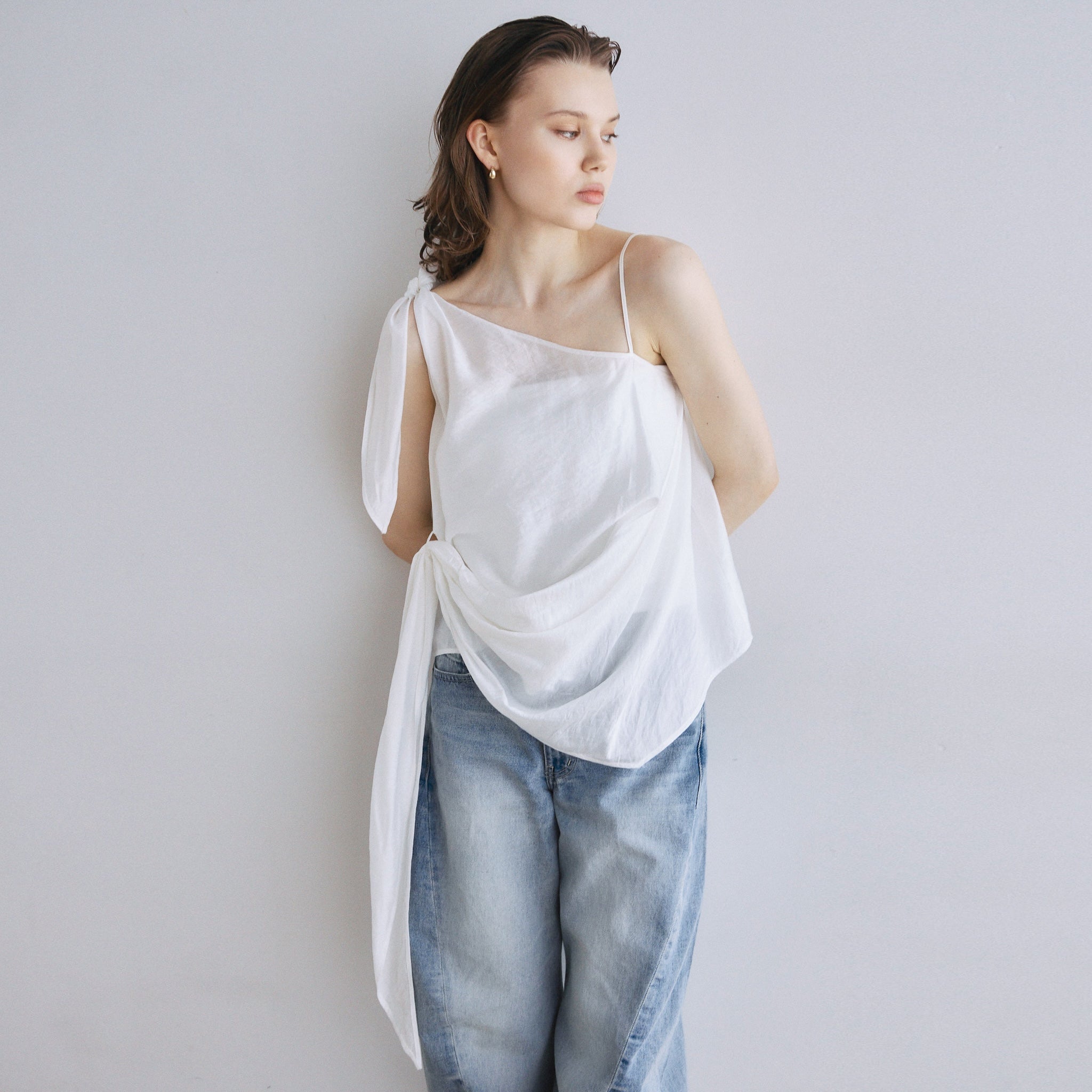 Asymmetry Ribbon SheerトップスSET