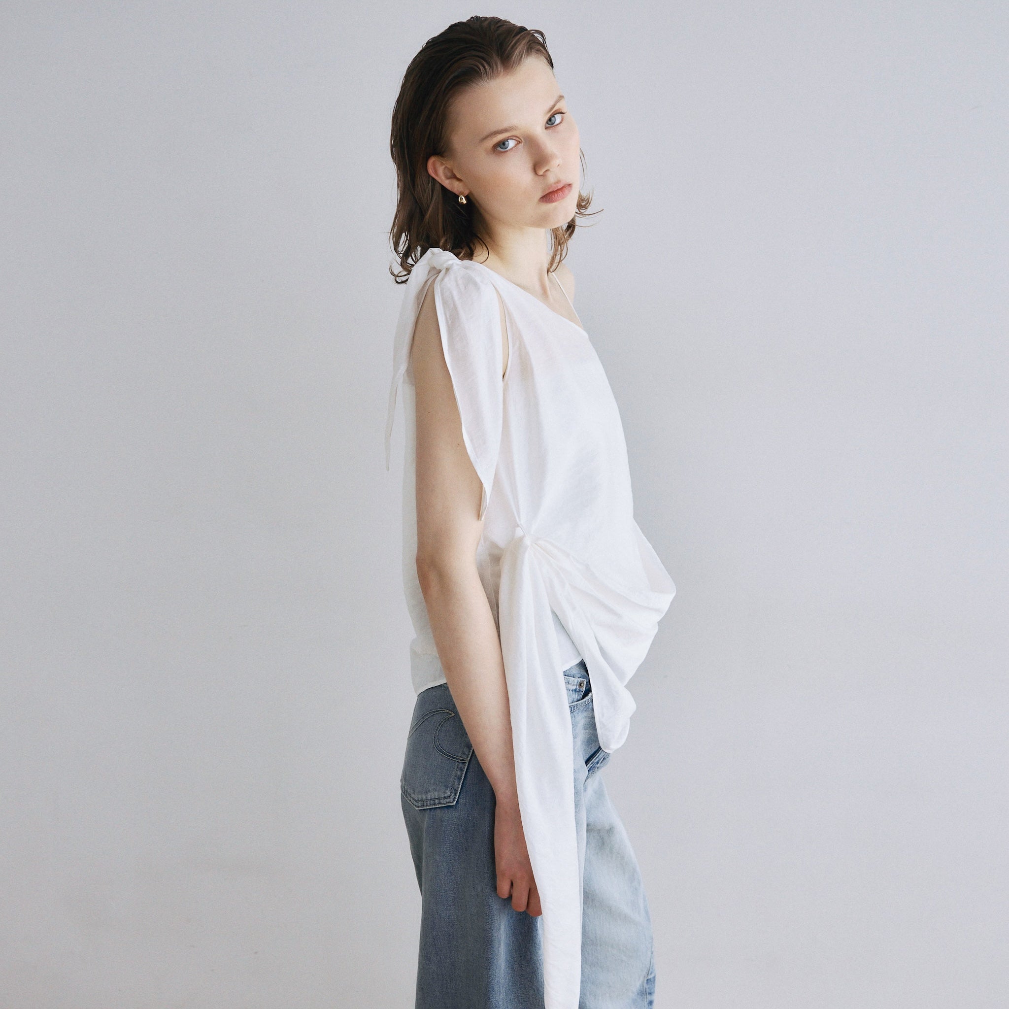 Asymmetry Ribbon SheerトップスSET