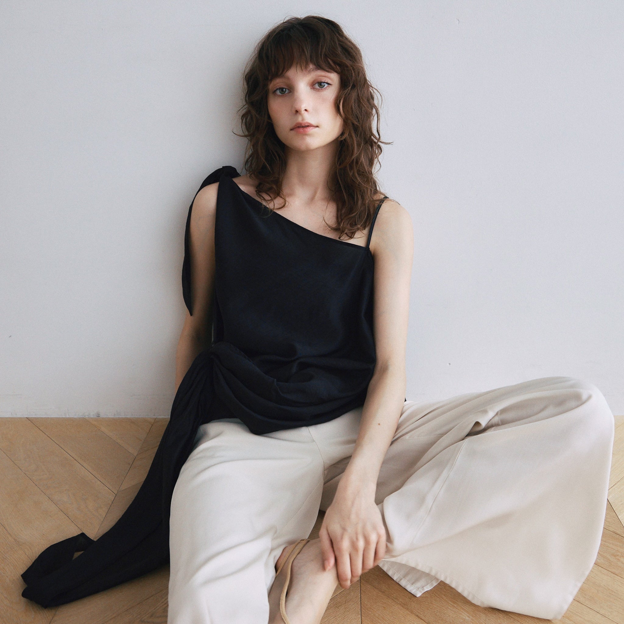 Asymmetry Ribbon SheerトップスSET