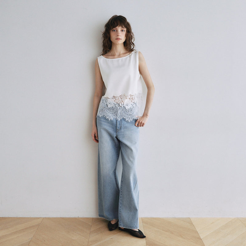 Recycled Satin Scallop Lace Top