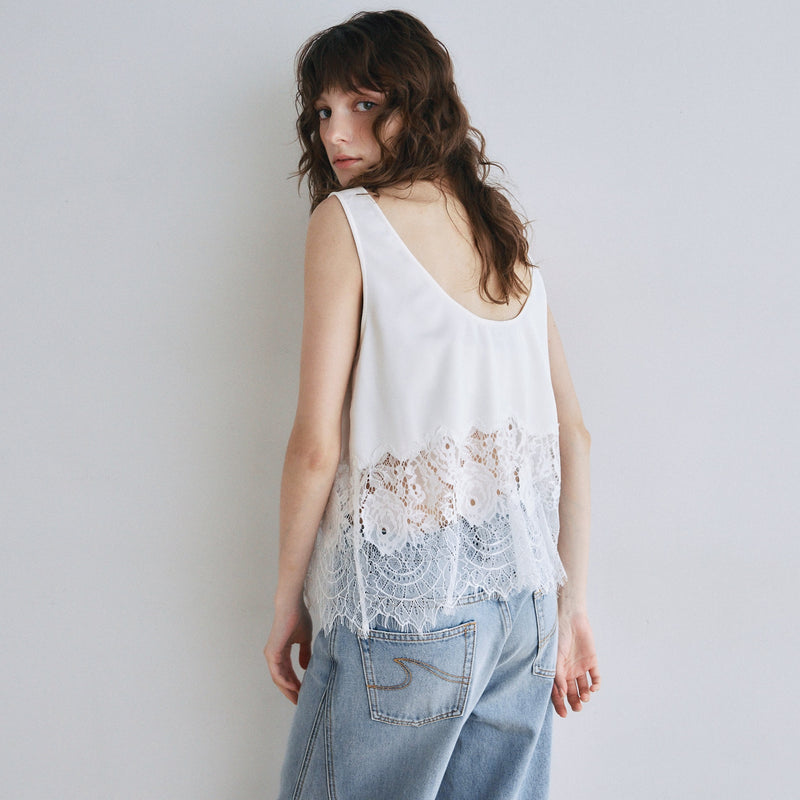 Recycled Satin Scallop Lace Top