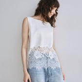 Recycled Satin Scallop Lace Top