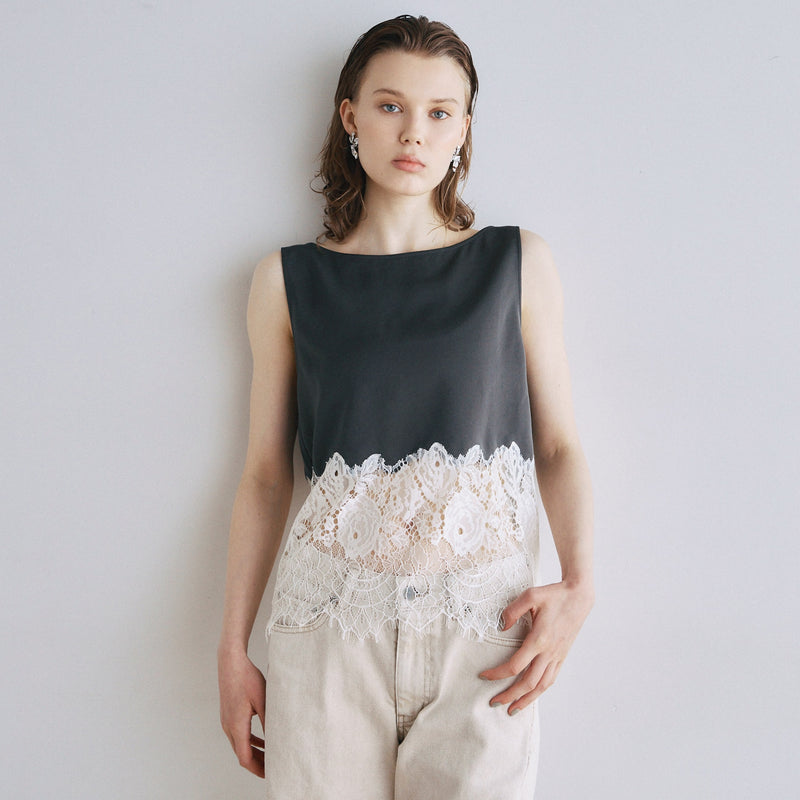 Recycled Satin Scallop Lace Top