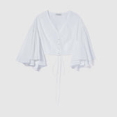 Self-tie waist wrap shirt