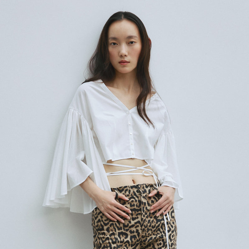 Self-tie waist wrap shirt