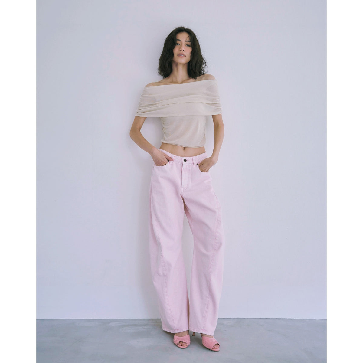 FineYarn RIB Knit Off-the-Shoulder Top
