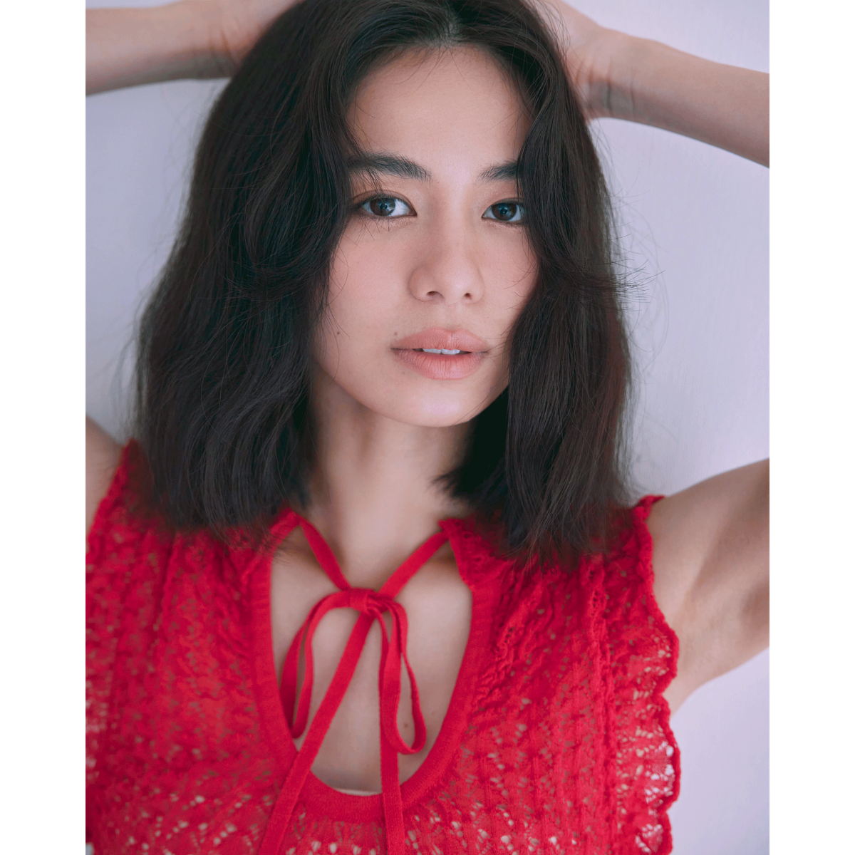 Mesh Frill Sheer Knit Top