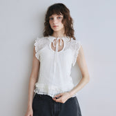 Mesh Frill Sheer Knit Top