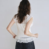 Mesh Frill Sheer Knit Top