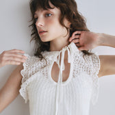 Mesh Frill Sheer Knit Top