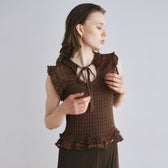 Mesh Frill Sheer Knit Top