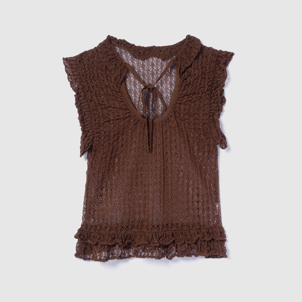 Mesh Frill Sheer Knit Top