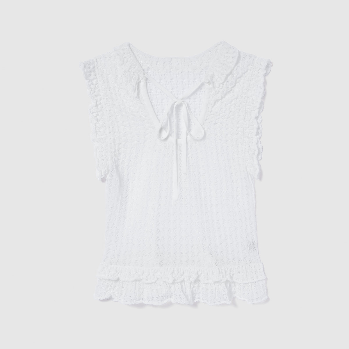 Mesh Frill Sheer Knit Top