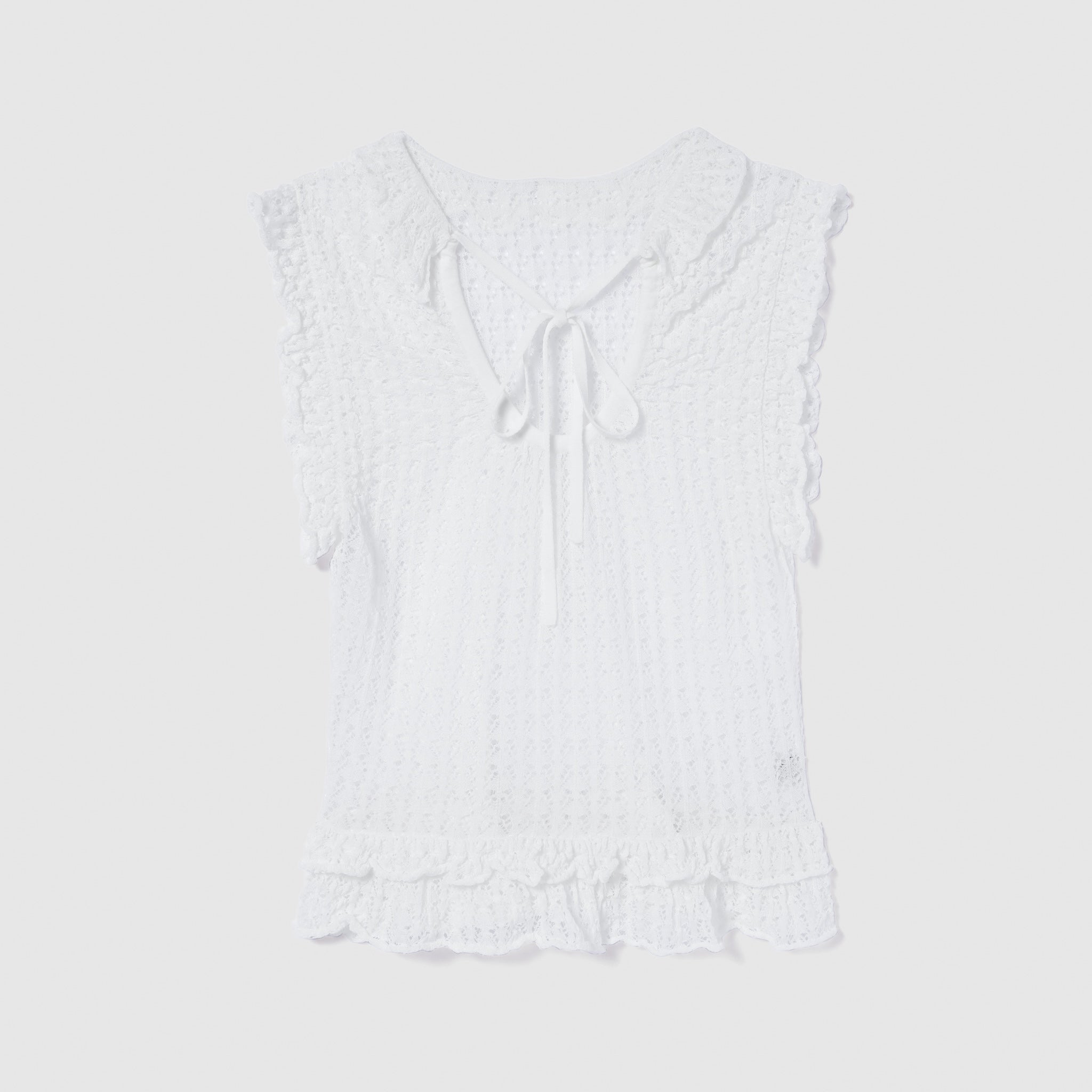 Mesh FrillシアーKnitトップス