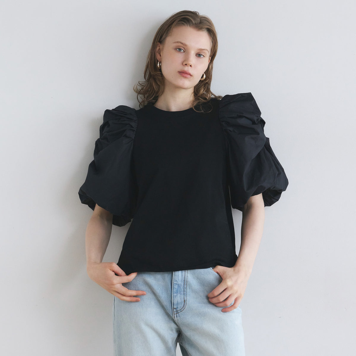 Gathered Puff Sleeve Paneled Top