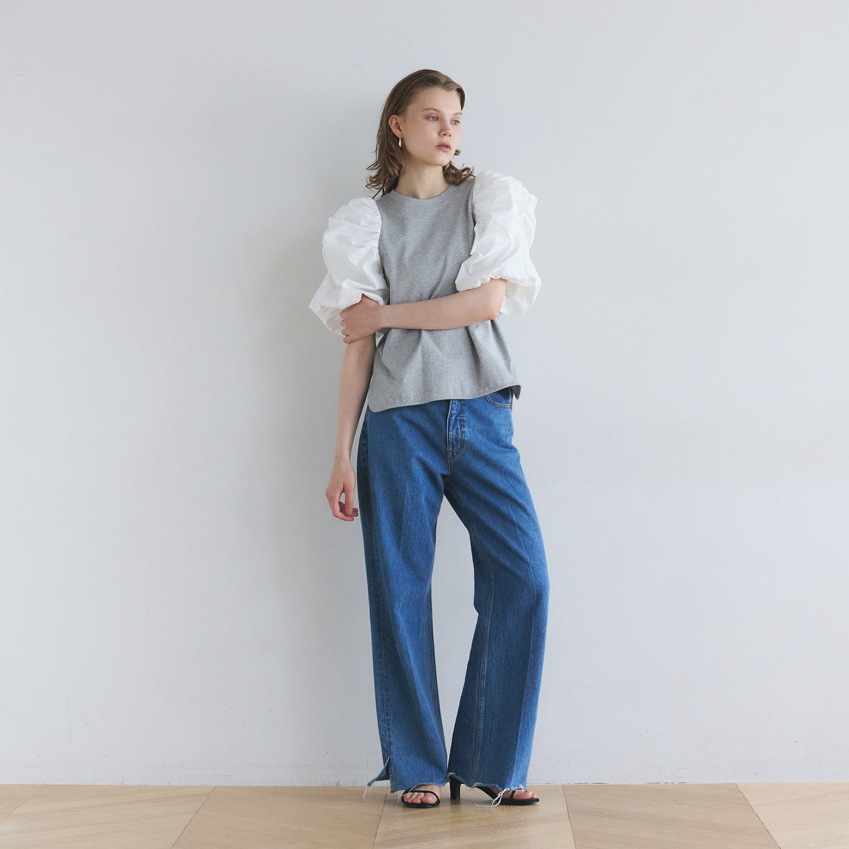 Gathered Puff Sleeve Paneled Top