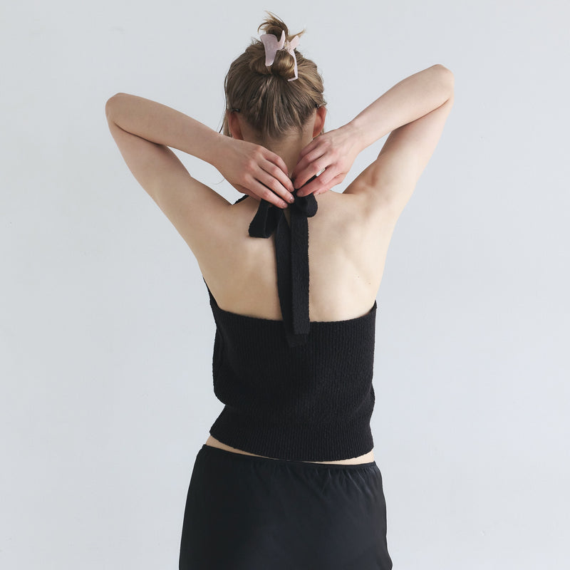 Cotton Boucle Knit Halter Top