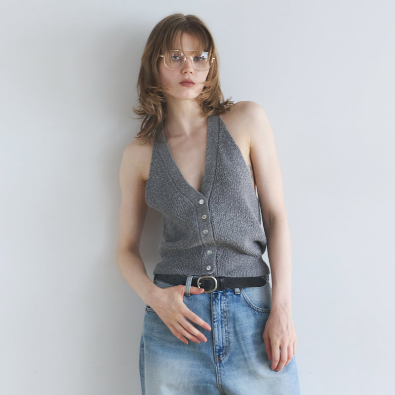 Cotton Boucle Knit Halter Top