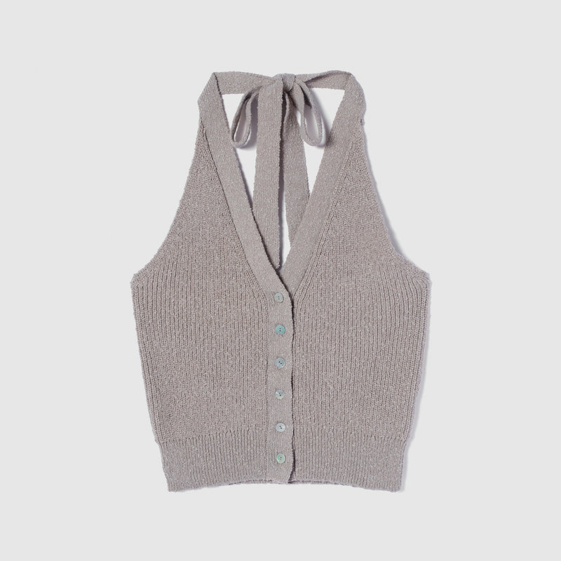 Cotton Boucle Knit Halter Top
