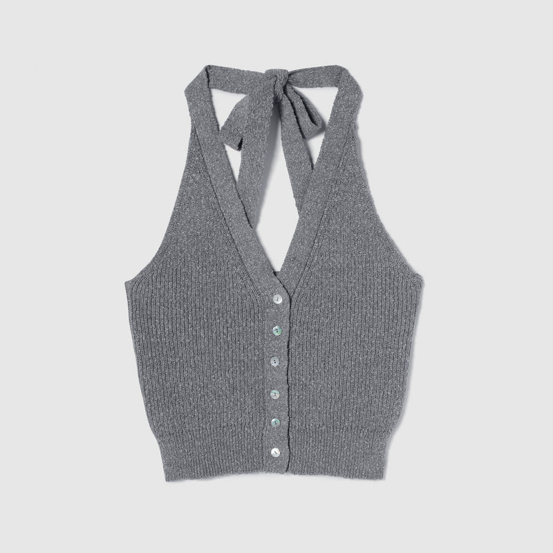 Cotton Boucle Knit Halter Top