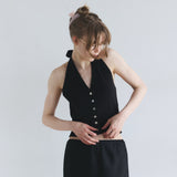 Cotton Boucle Knit Halter Top