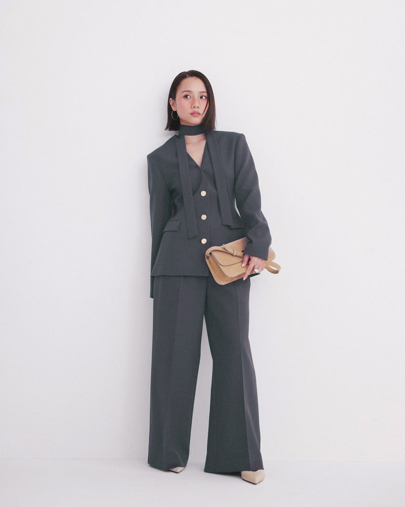 collaboration waist-shaping collarless jacket