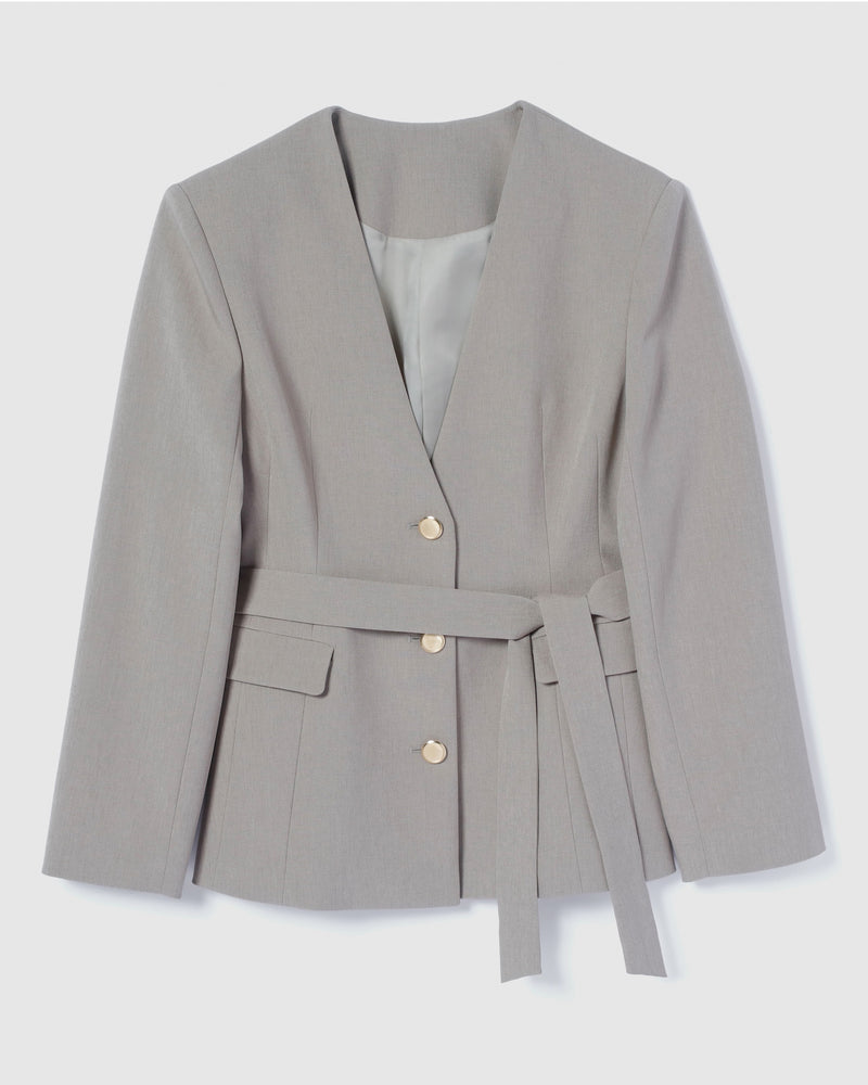 collaboration waist-shaping collarless jacket
