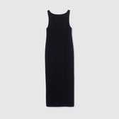 Pad-in back-open boat neck dress