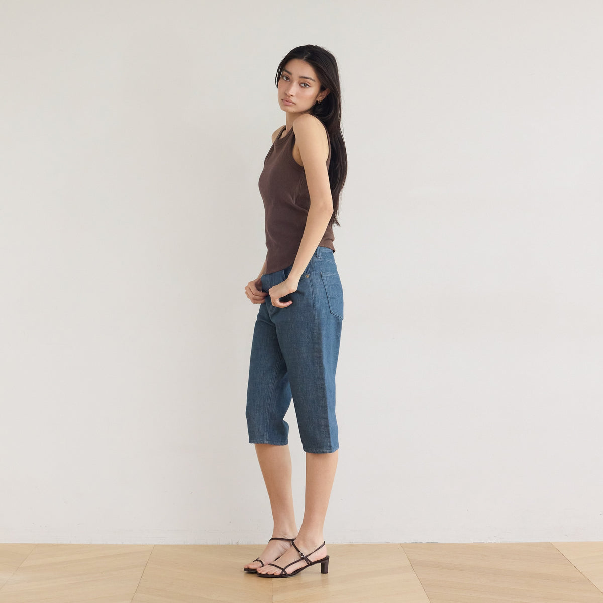 Stretch Denim Slim Half Pants