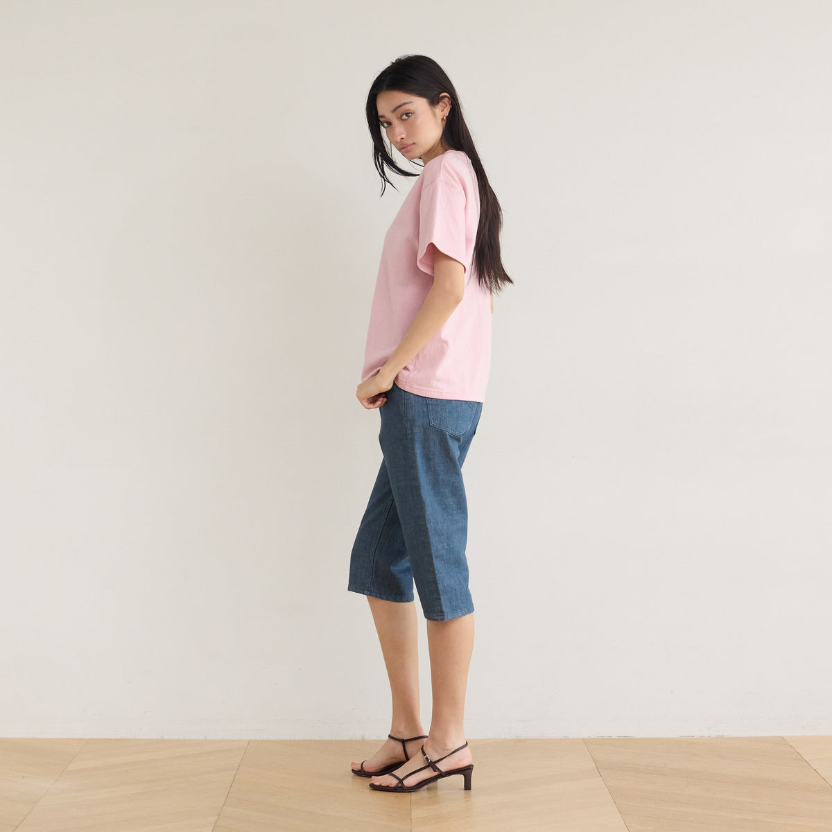 Stretch Denim Slim Half Pants