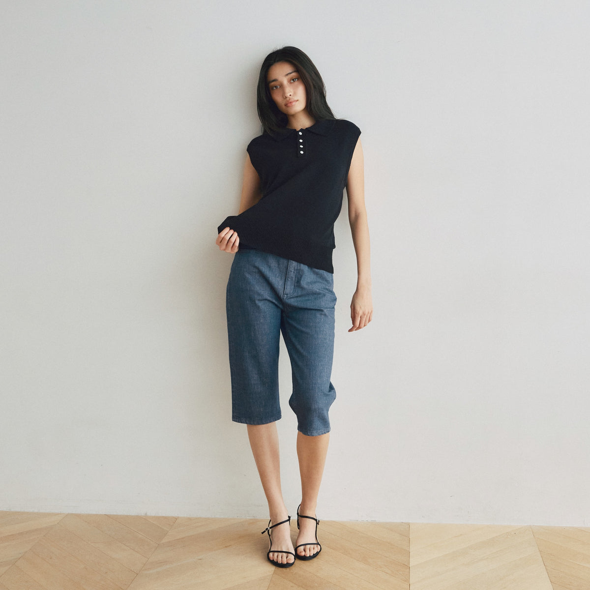 Stretch Denim Slim Half Pants