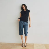 Stretch Denim Slim Half Pants