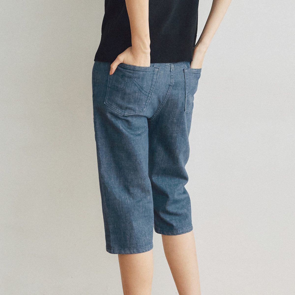 Stretch Denim Slim Half Pants