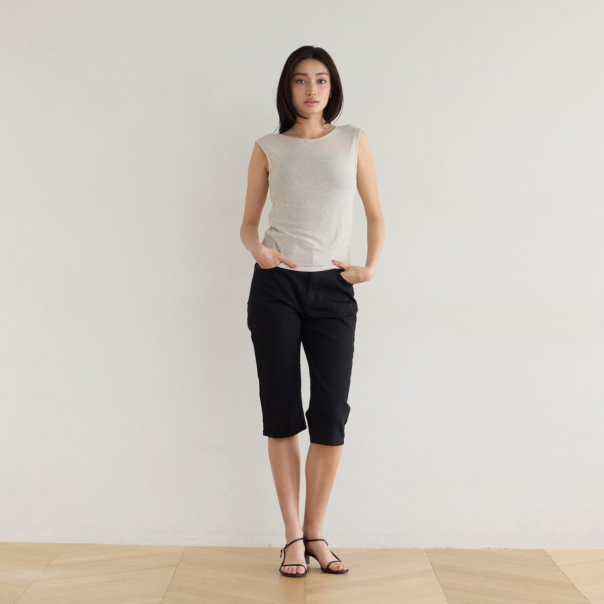 Stretch Denim Slim Half Pants