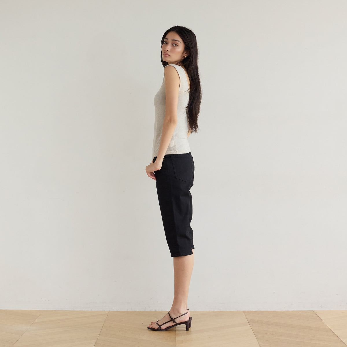 Stretch Denim Slim Half Pants