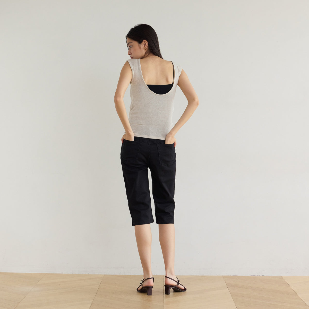 Stretch Denim Slim Half Pants