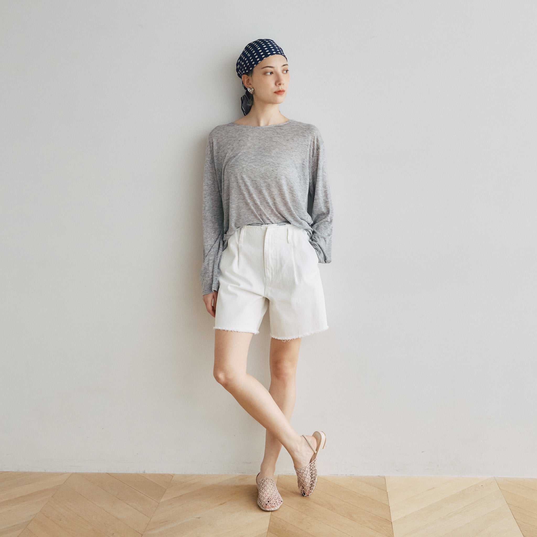 カットオフDenim tuckハーフパンツ