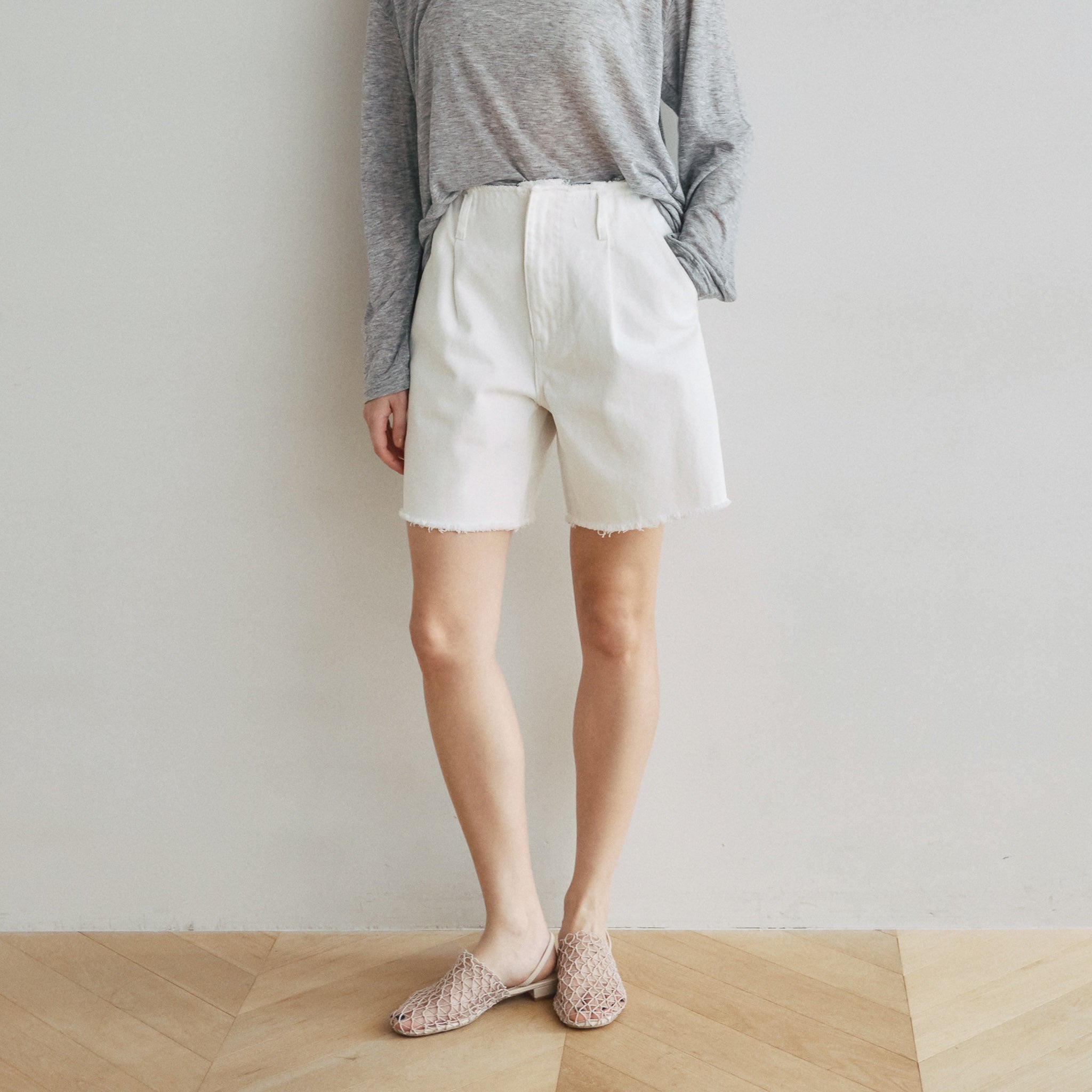 カットオフDenim tuckハーフパンツ