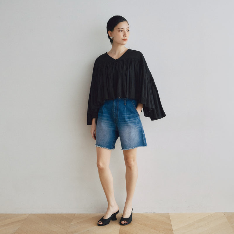 カットオフDenim tuckハーフパンツ