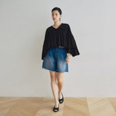 カットオフDenim tuckハーフパンツ