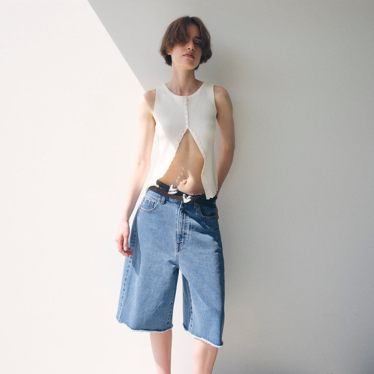 Cut-off Denim Bermuda Shorts