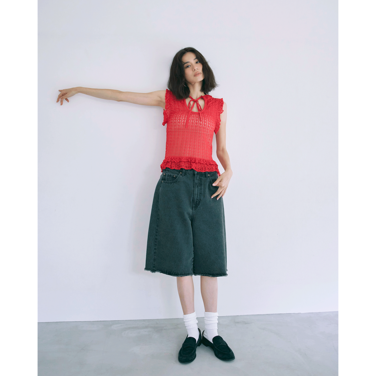 Cut-off Denim Bermuda Shorts