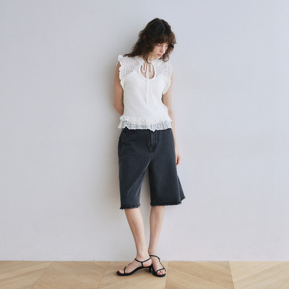 Cut-off Denim Bermuda Shorts