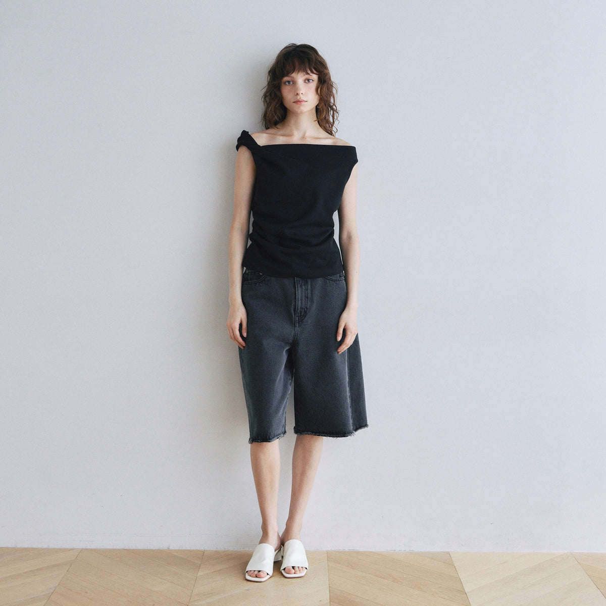 Cut-off Denim Bermuda Shorts