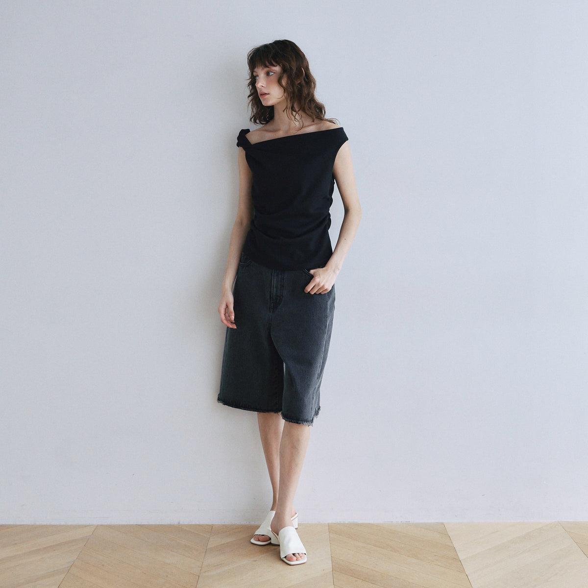 Cut-off Denim Bermuda Shorts